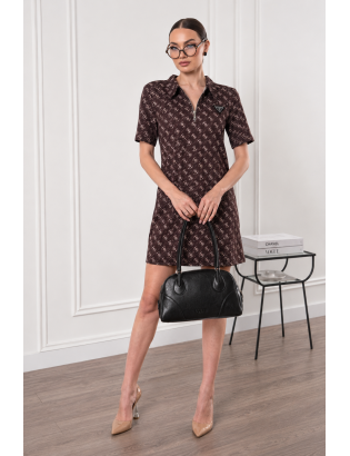 Monogram Desenli Polo Yaka Mini Elbise